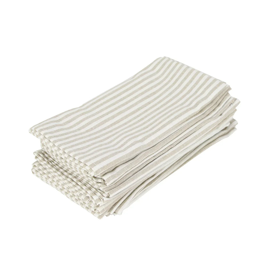 Plain Striped Cotton Linen Blend Table Napkins Set of 12 Cloth Napkins Viskana