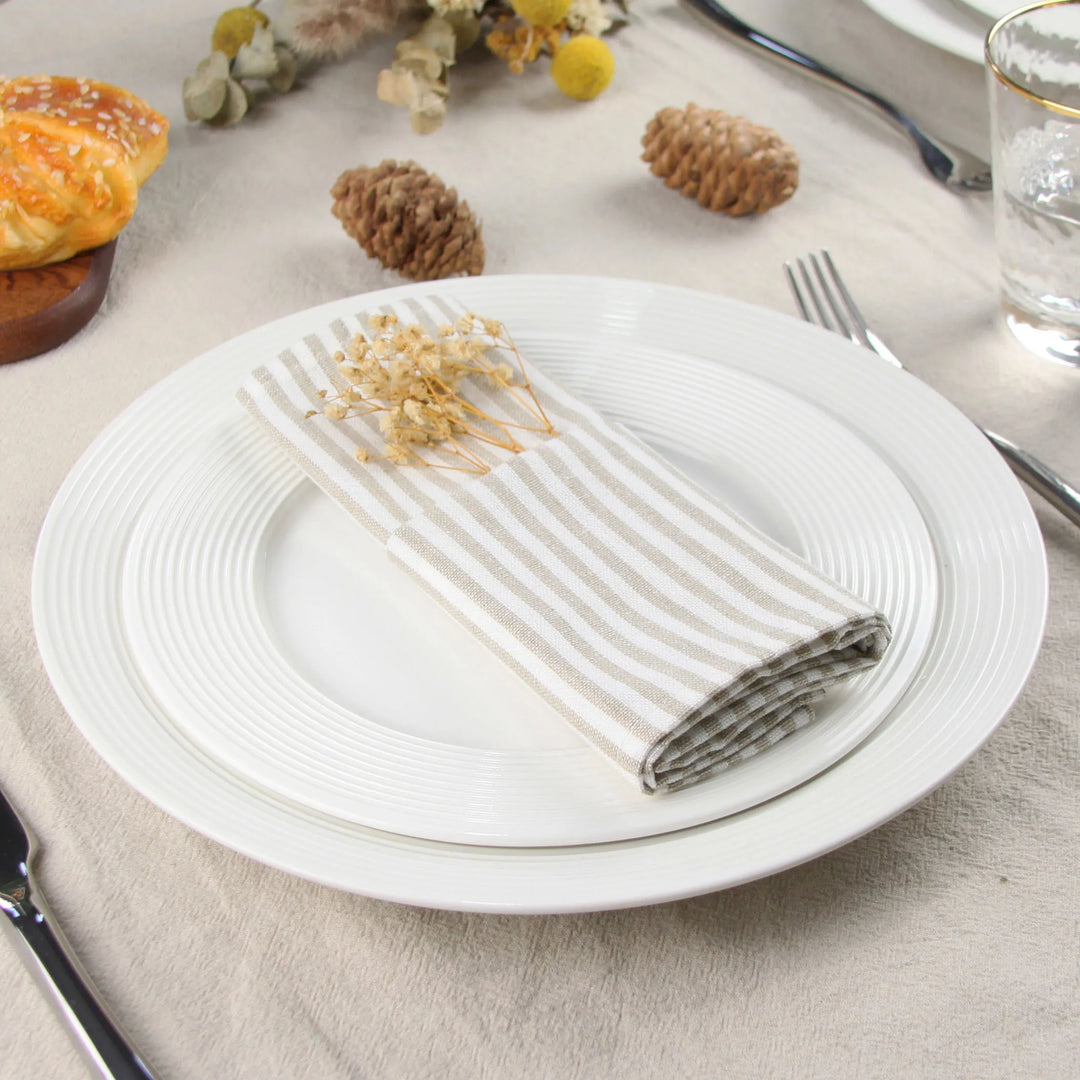 Plain Striped Cotton Linen Blend Table Napkins Set of 12 Cloth Napkins Viskana