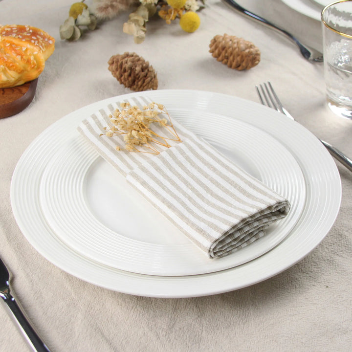 Plain Striped Cotton Linen Blend Table Napkins Set of 12 Cloth Napkins Viskana