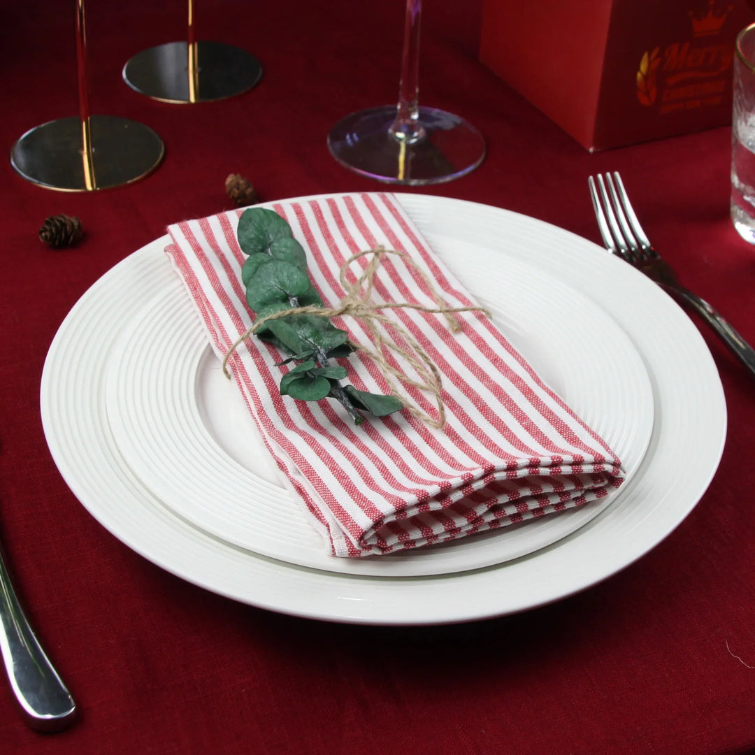 Plain Striped Cotton Linen Blend Table Napkins Set of 12 Cloth Napkins Viskana