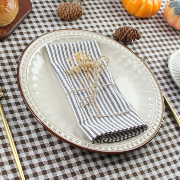 Plain Striped Cotton Linen Blend Table Napkins Set of 12 Cloth Napkins Viskana