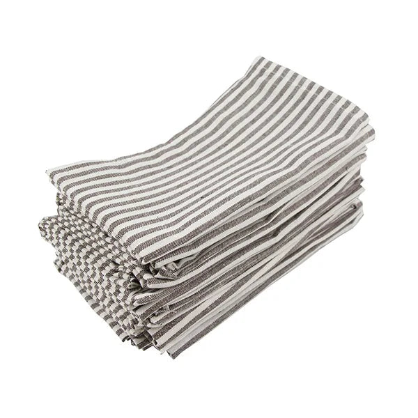 Plain Striped Cotton Linen Blend Table Napkins Set of 12 Cloth Napkins Viskana