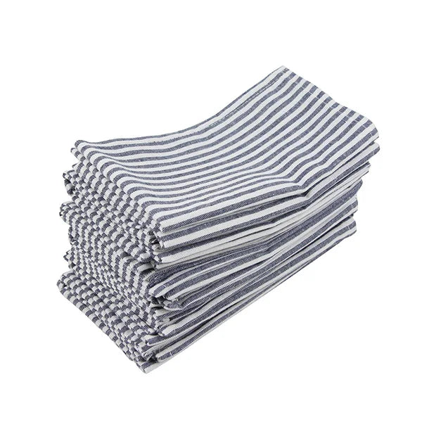 Plain Striped Cotton Linen Blend Table Napkins Set of 12 Cloth Napkins Viskana