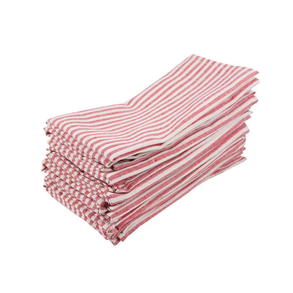Plain Striped Cotton Linen Blend Table Napkins Set of 12 Cloth Napkins Viskana