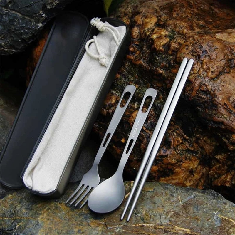 Portable Tableware Set Pure Titanium Frosted Travel Dinnerware Viskana