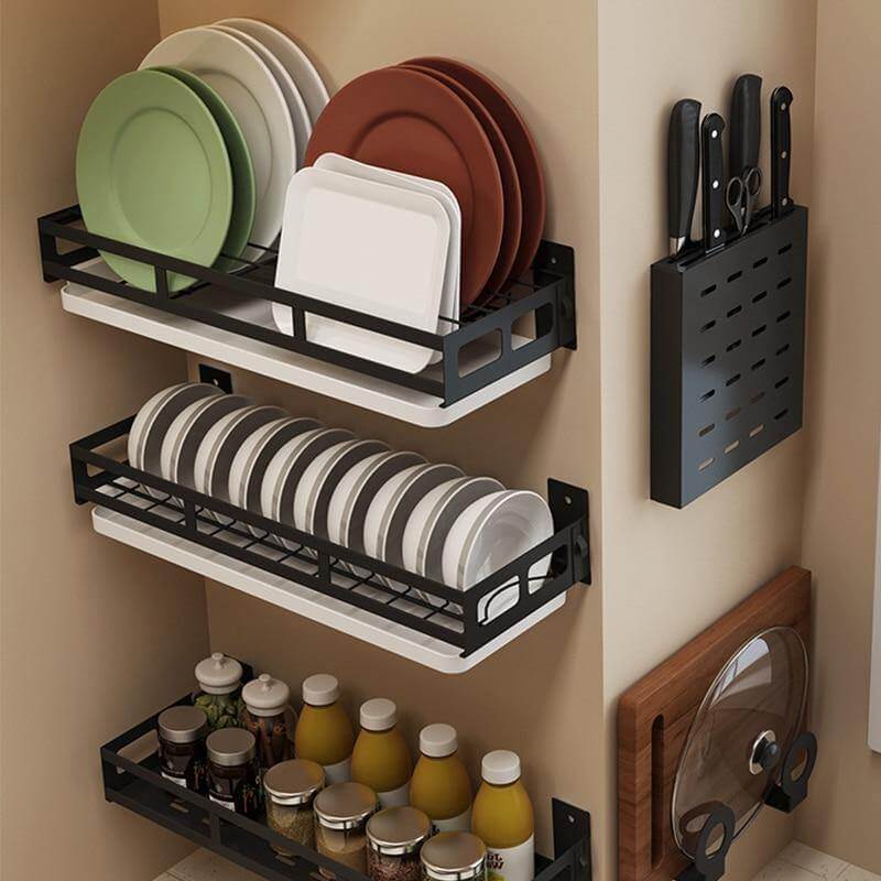 Viskana Mat Black No Drill Metal Kitchen Storage