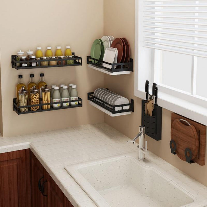 Viskana Mat Black No Drill Metal Kitchen Storage
