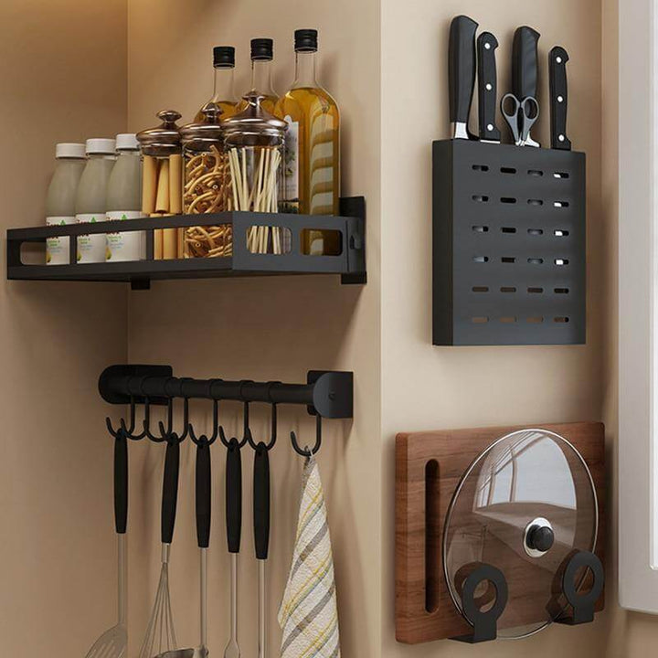 Viskana Mat Black No Drill Metal Kitchen Storage