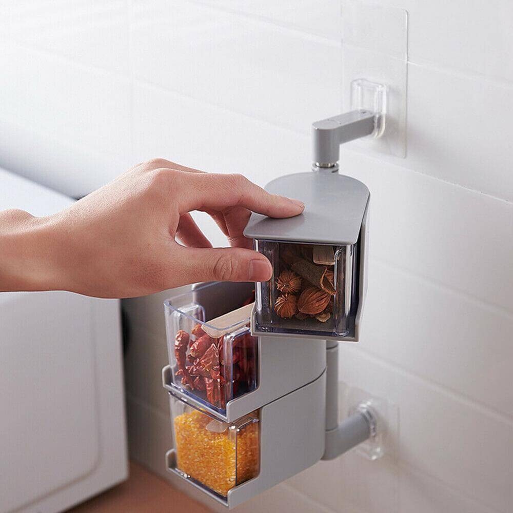 Viskana Layered Wall Mounted Rotating Seasoning Storage Organizer Boxes
