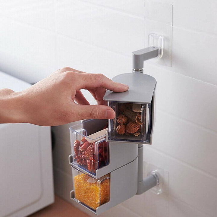 Viskana Layered Wall Mounted Rotating Seasoning Storage Organizer Boxes