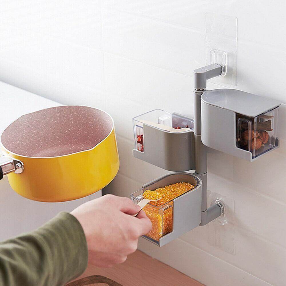 Viskana Layered Wall Mounted Rotating Seasoning Storage Organizer Boxes