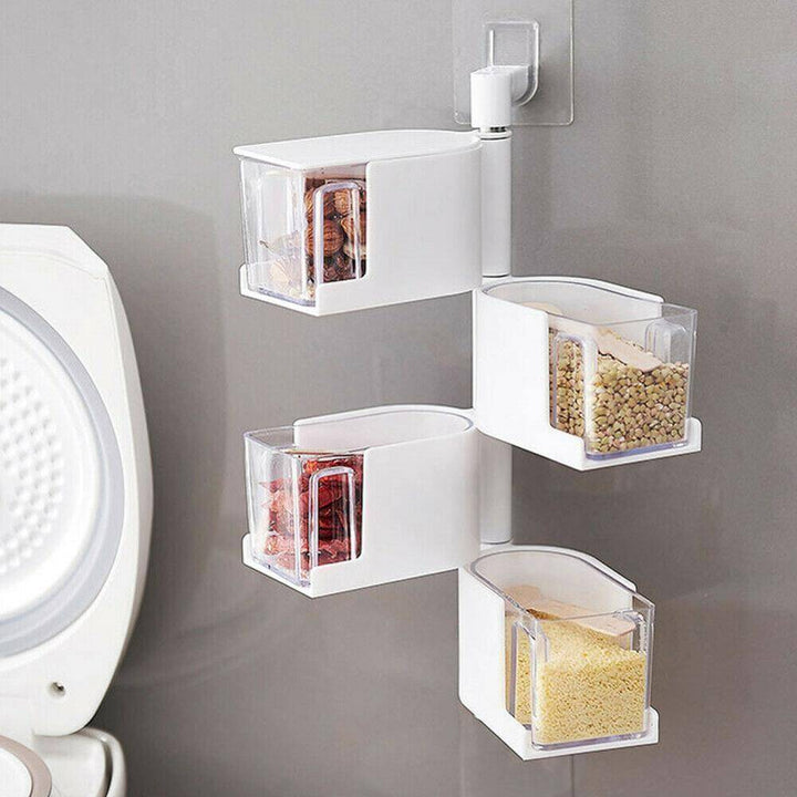 Viskana Layered Wall Mounted Rotating Seasoning Storage Organizer Boxes