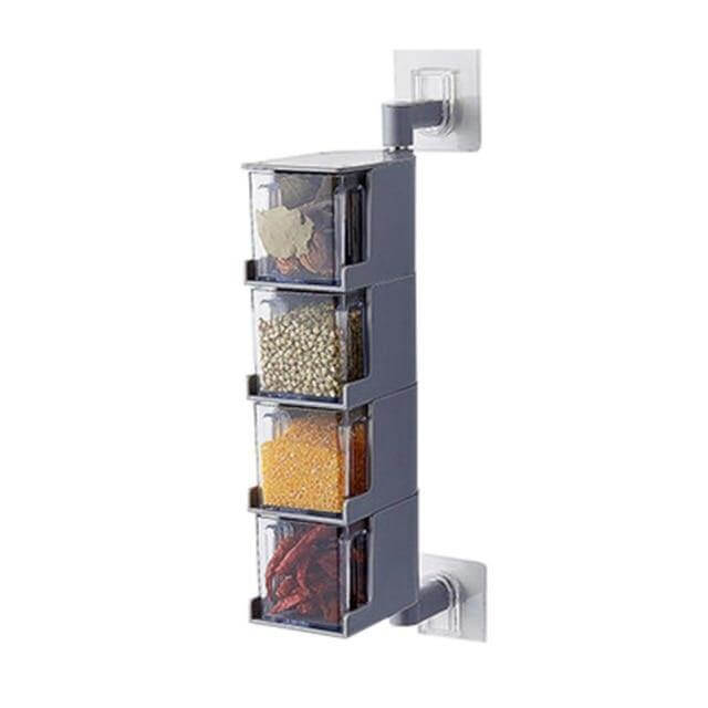 Viskana Layered Wall Mounted Rotating Seasoning Storage Organizer Boxes