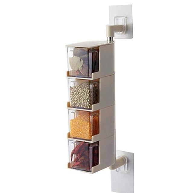 Viskana Layered Wall Mounted Rotating Seasoning Storage Organizer Boxes