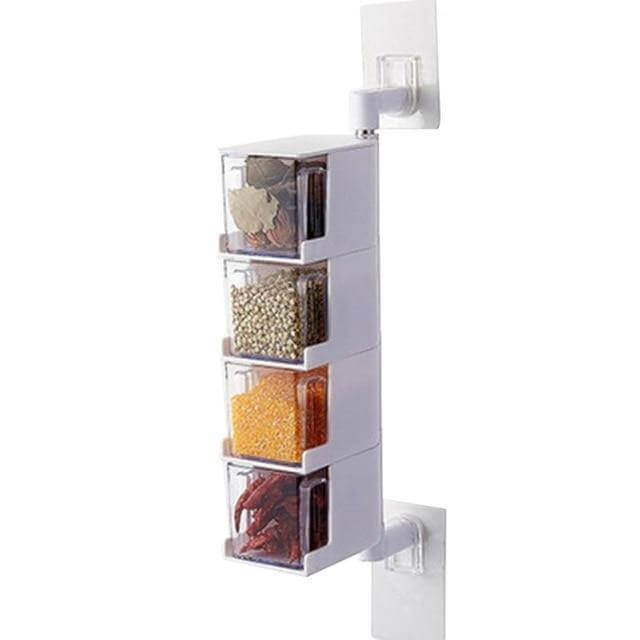 Viskana Layered Wall Mounted Rotating Seasoning Storage Organizer Boxes