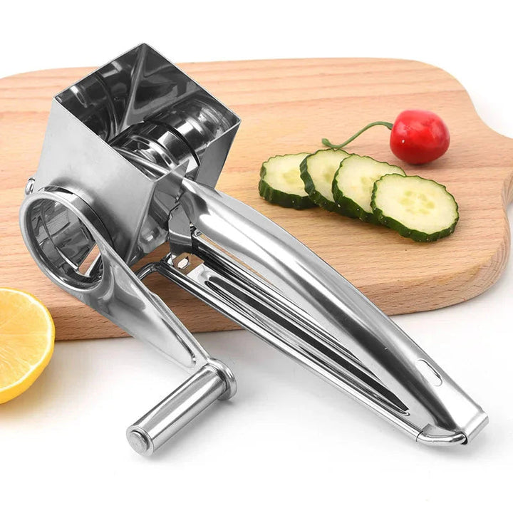 Stainless steel cheese grater with interchangeable blades