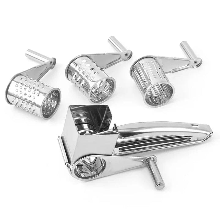 Stainless steel cheese grater with interchangeable blades