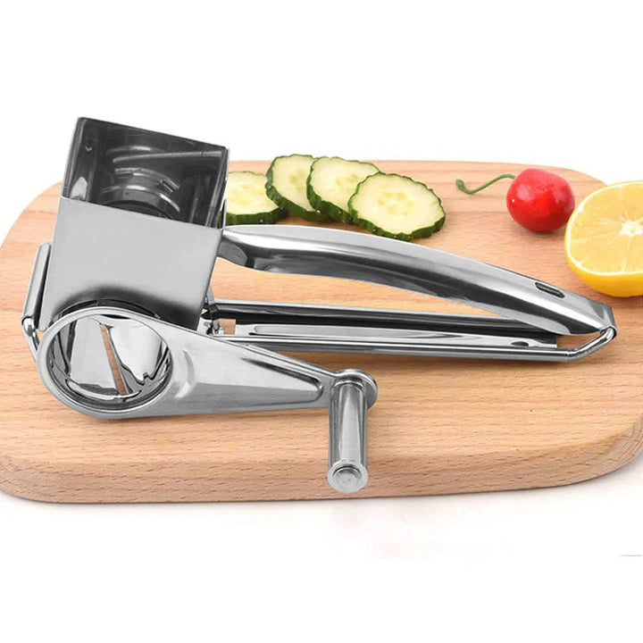 Stainless steel cheese grater with interchangeable blades