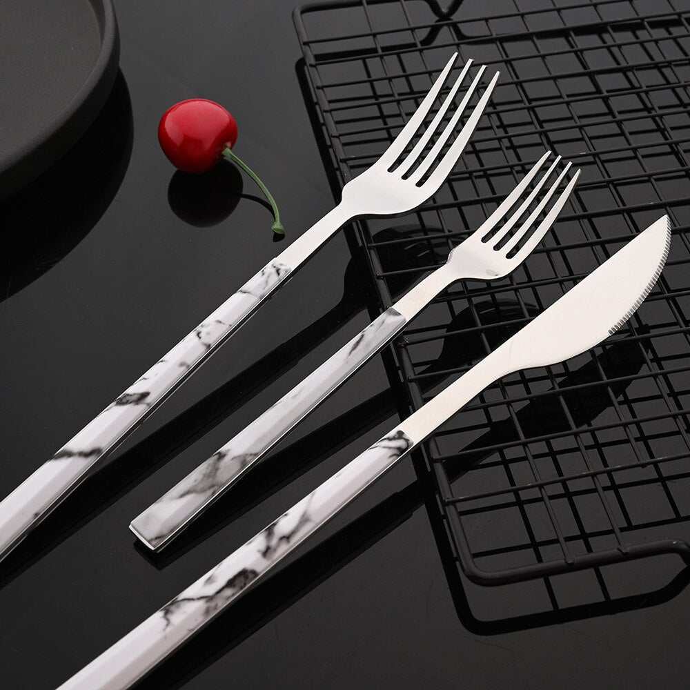 Stainless Steel Cutlery Set Imitation Marble Handle Tableware Viskana