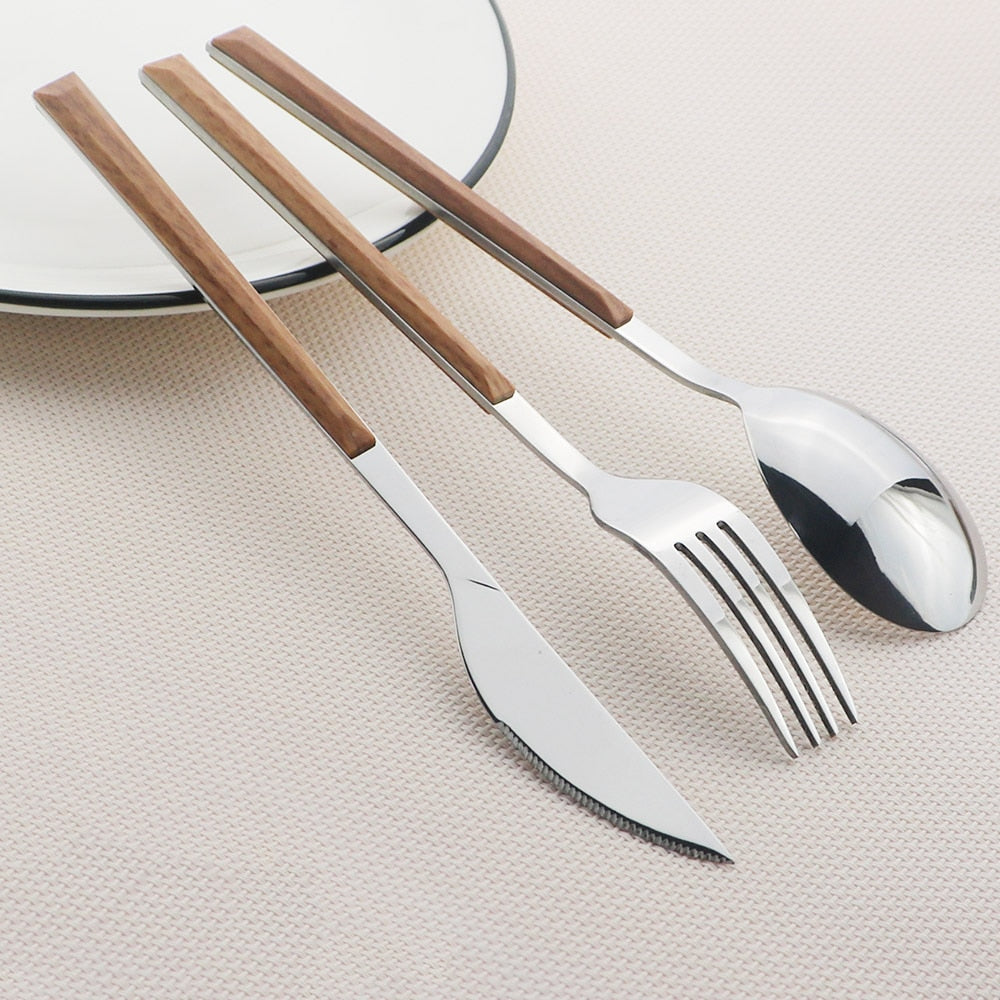 Stainless Steel Dinnerware Set Imitation Wood Marble Handle Set Viskana