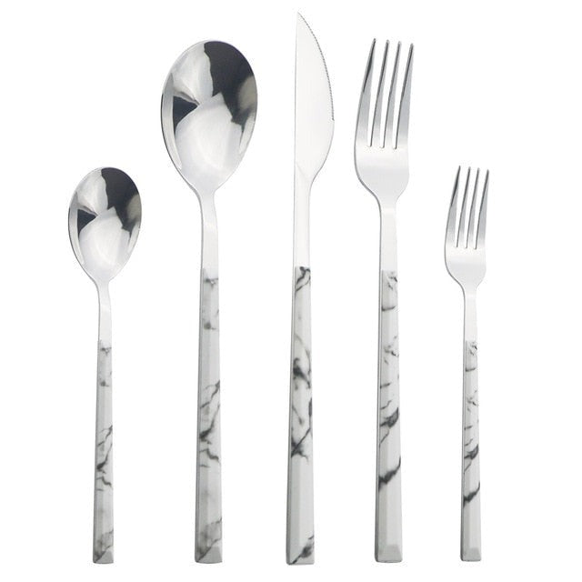 Stainless Steel Dinnerware Set Imitation Wood Marble Handle Set Viskana