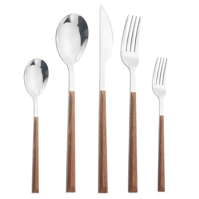 Stainless Steel Dinnerware Set Imitation Wood Marble Handle Set Viskana