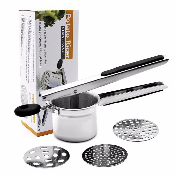 Stainless Steel Potato Press with 3 Fineness Discs | Viskana