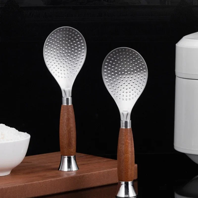 Stainless Steel Rice Scoop with Wooden Handle Non-Stick Rice Spatula Viskana