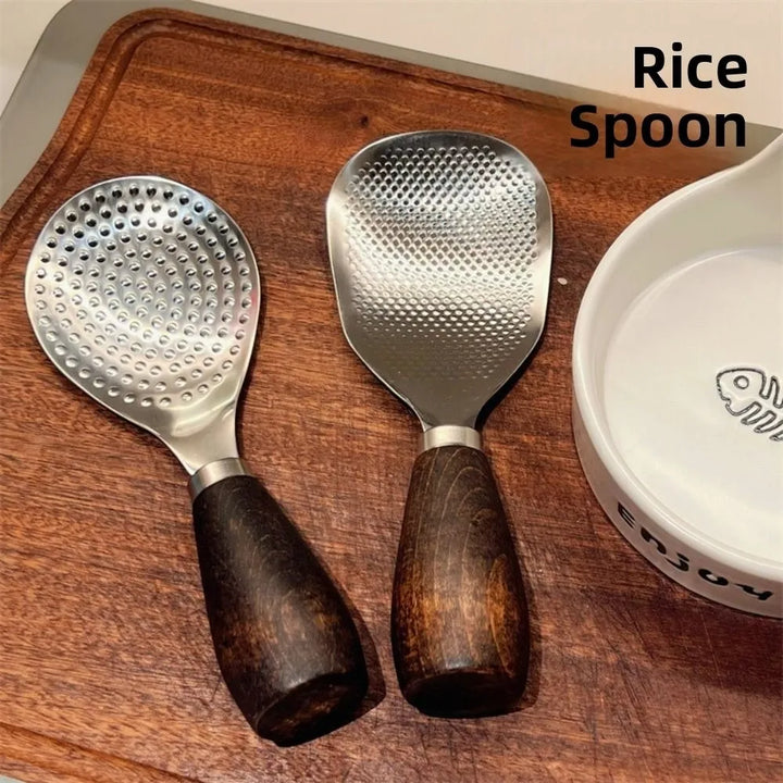 Stainless Steel Vertical Rice Shovel Spatula Wooden Handle Rice Spoon Viskana