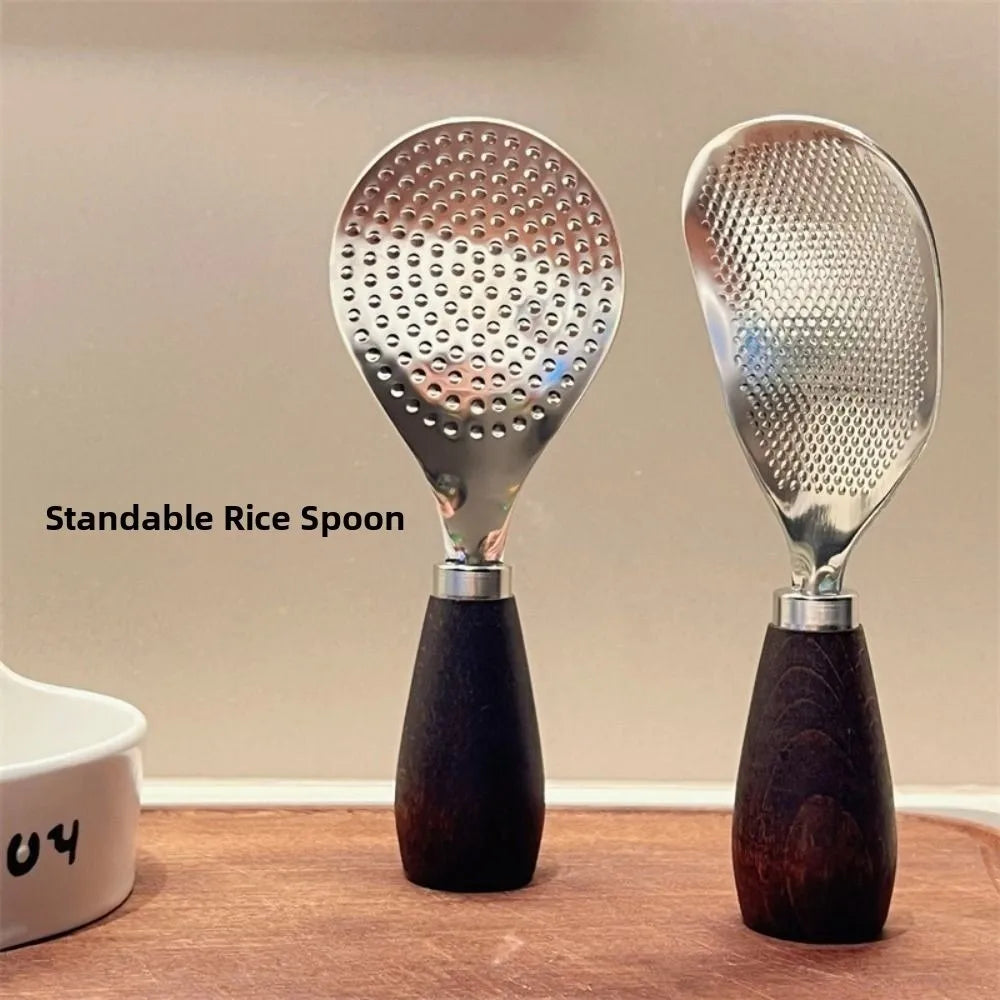 Stainless Steel Vertical Rice Shovel Spatula Wooden Handle Rice Spoon Viskana