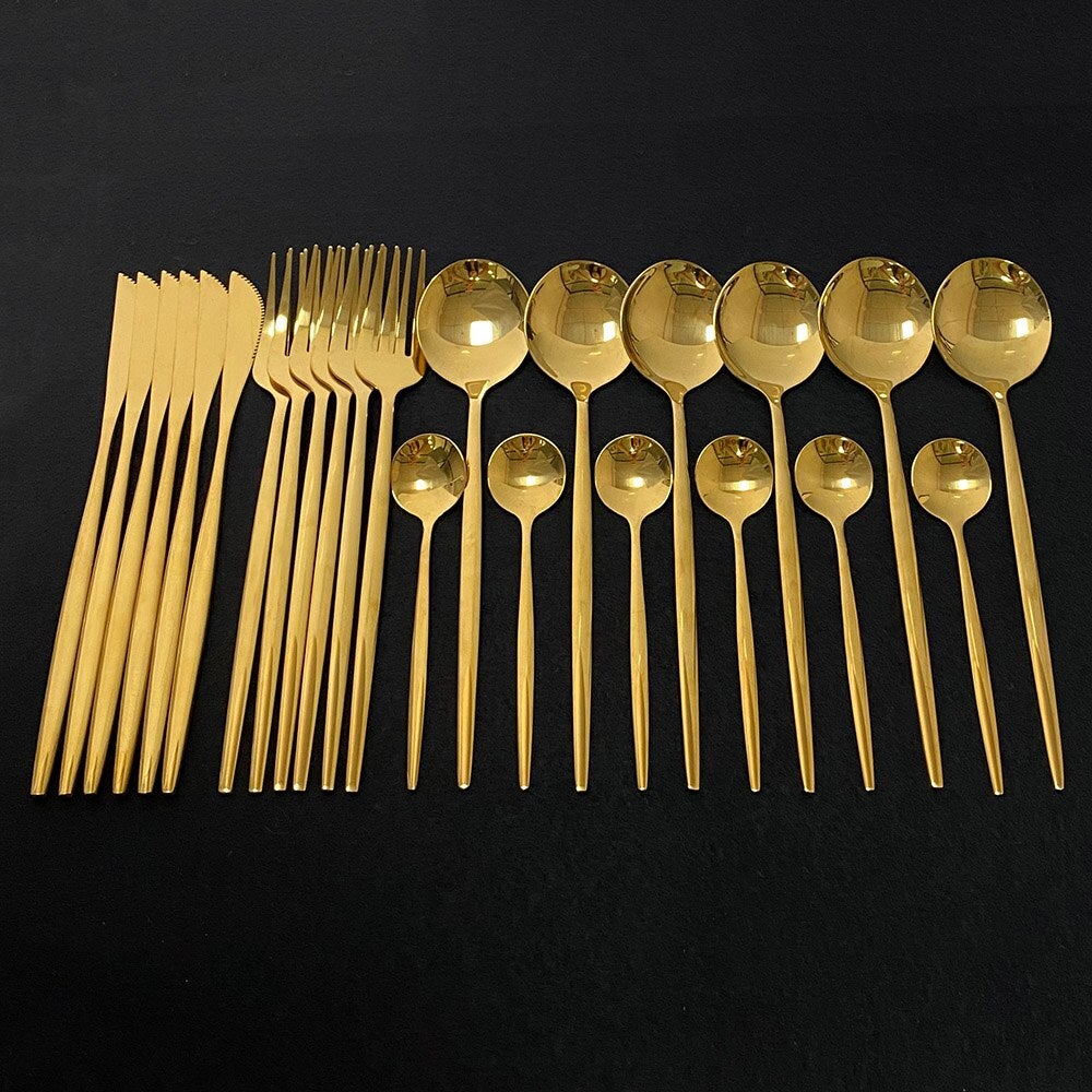 Viskana RoyalGlimmer Gold Cutlery Set - Gold Cutlery Set for a Luxurious Table Decoration