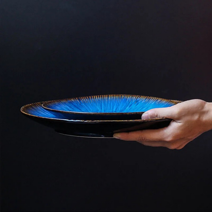 Western Style Ceramic Dish Deep Blue Pasta Plate Kitchen Tableware Viskana